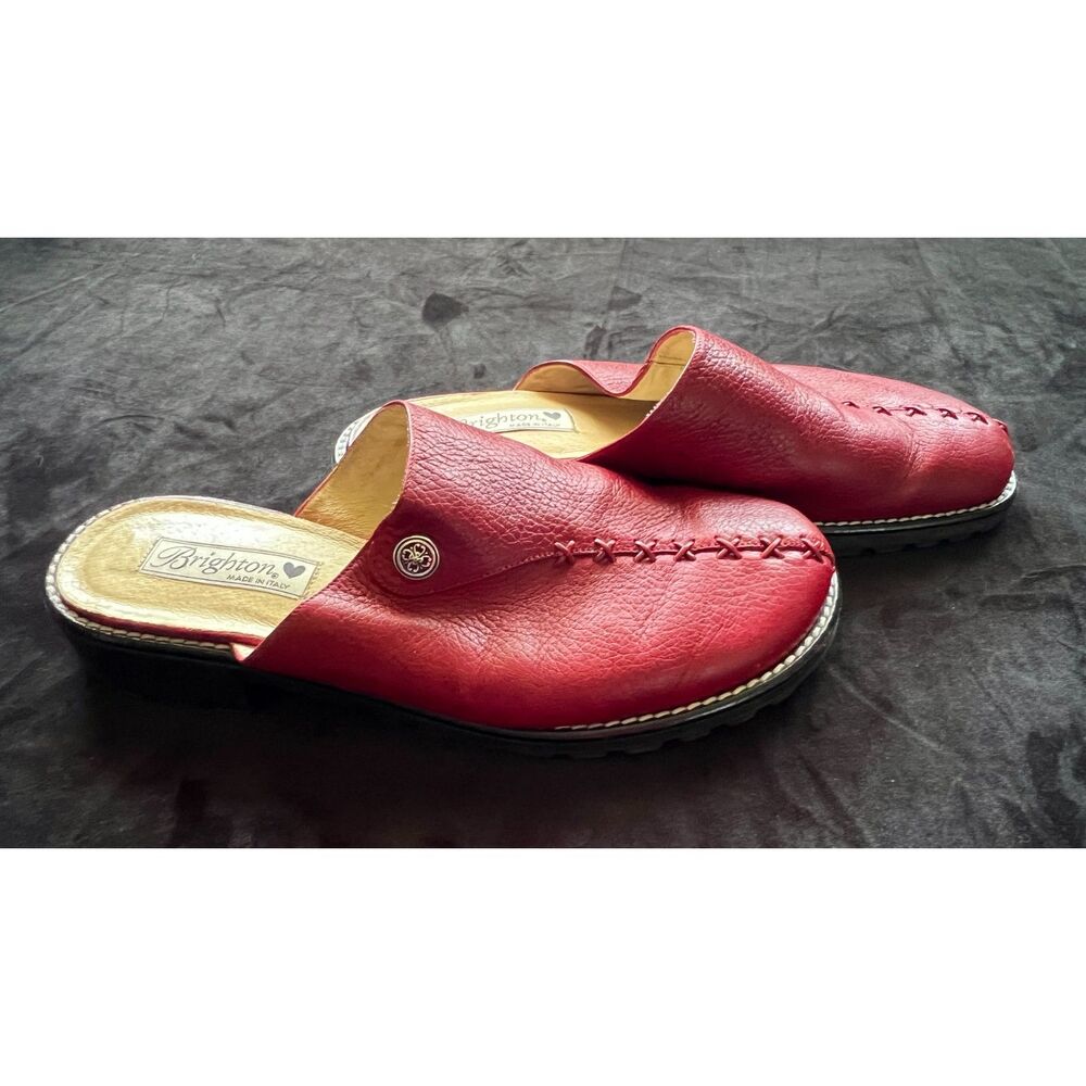 Brighton Heidi Pebbled Italian Leather Red Mules Size 10
